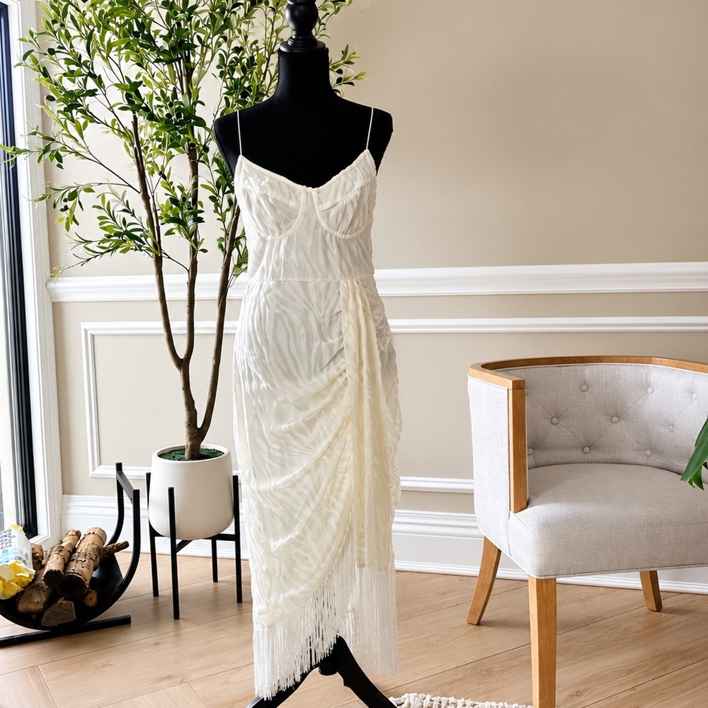 PrettyLittleThing Off-White Textured Midi Dress